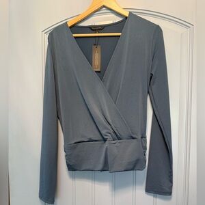 Banana Republic Blue Gray Wrap Blouse Long Sleeve Fitted